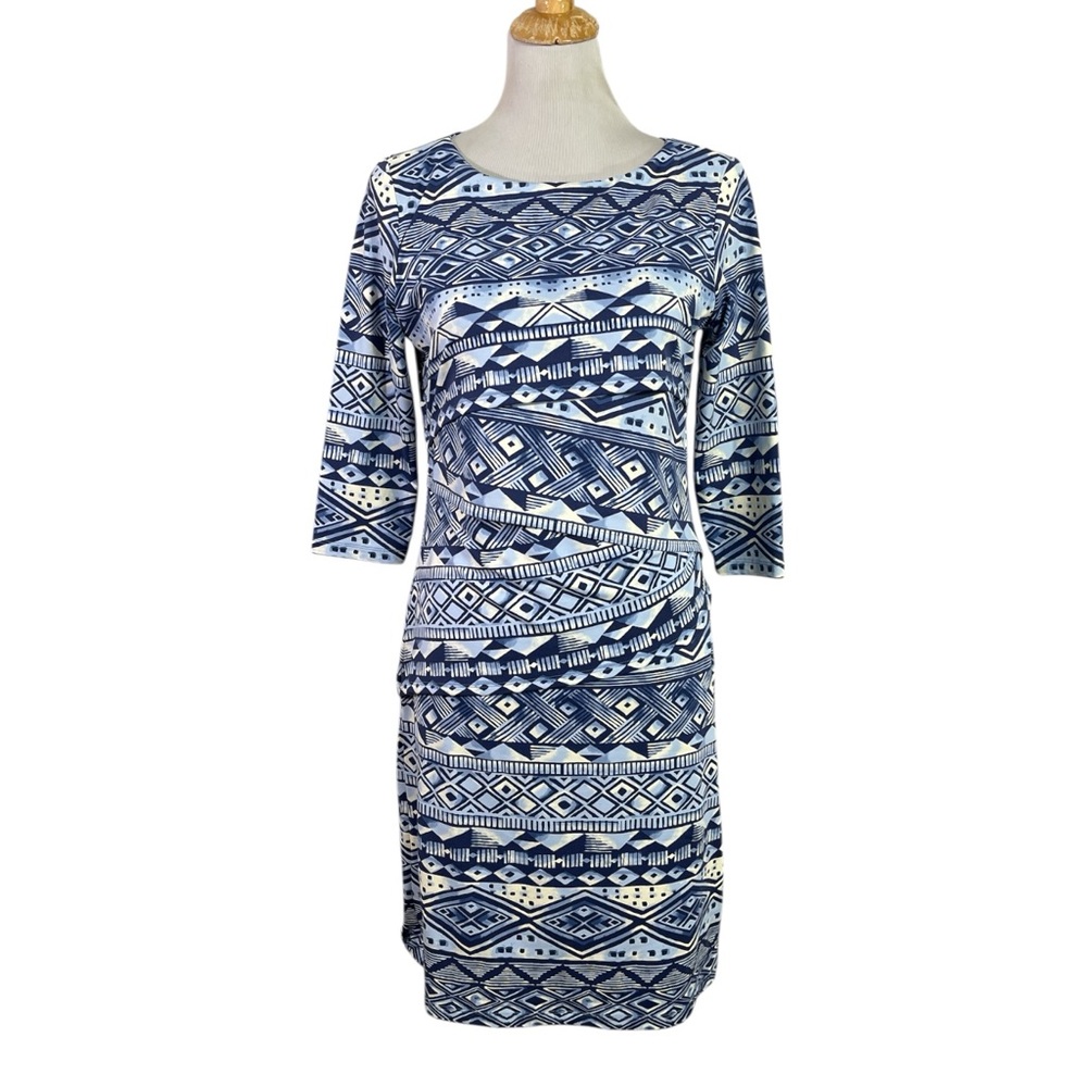 J. McLaughlin Nicola Dress ROYAL/BLUE CREAN LEKHA GEO STRIPE Size Medium